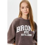Bluza de trening cu imprimeu text si maneci cazute