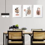 Set 3 tablouri Boho frunze profil femeie cu flori - Dimensiune multicanvas: 3 tablouri 50x70 cm