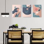 Set 3 tablouri Boho minimalism femeie floare fructe - Dimensiune multicanvas: 3 tablouri 30x45 cm