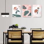 Set 3 tablouri Boho minimalism flori ciuperci frunze - Dimensiune multicanvas: 3 tablouri 30x45 cm