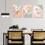 Set 3 tablouri Boho minimalism flori portret femeie - Dimensiune multicanvas: 3 tablouri 30x45 cm