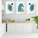 Set 3 tablouri Boho minimalism frunze profil femeie - Dimensiune multicanvas: 3 tablouri 50x70 cm
