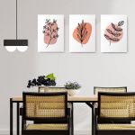 Set 3 tablouri Boho minimalism frunze variate - Dimensiune multicanvas: 3 tablouri 50x70 cm