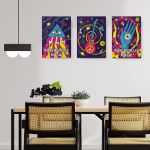 Set 3 tablouri postere muzica psihedelica stil anii 70 - Dimensiune multicanvas: 3 tablouri 80x120 cm