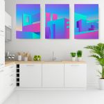 Set 3 tablouri arhitectura moderna minimalista - Dimensiune multicanvas: 3 tablouri 80x120 cm