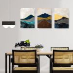 Set 3 tablouri Boho abstract peisaj munti - Dimensiune multicanvas: 3 tablouri 80x120 cm