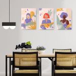 Set 3 tablouri minimalist femei plante - Dimensiune multicanvas: 3 tablouri 80x120 cm