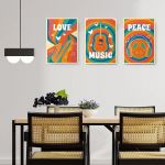 Set 3 tablouri afise muzica love peace stil hippie - Dimensiune multicanvas: 3 tablouri 80x120 cm