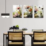 Set 3 tablouri camp flori detaliu multicanvas - Dimensiune multicanvas: 3 tablouri 80x120 cm