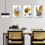 Set 3 tablouri frunze aurii negre multicanvas - Dimensiune multicanvas: 3 tablouri 50x70 cm