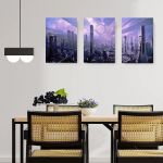 Set 3 tablouri peisaj urban futurist multicanvas - Dimensiune multicanvas: 3 tablouri 80x120 cm