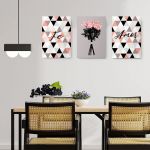 Set 3 tablouri trandafiri forme geometrice - Dimensiune multicanvas: 3 tablouri 80x120 cm