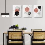 Set 3 tablouri forme geometrice hexagoane - Dimensiune multicanvas: 3 tablouri 30x45 cm