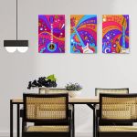 Set 3 tablouri muzica peace&#038;love stil hippie - Dimensiune multicanvas: 3 tablouri 30x45 cm