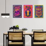 Set 3 tablouri muzica peace&#038;love stil hippie - Dimensiune multicanvas: 3 tablouri 30x45 cm