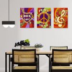 Set 3 tablouri muzica rock&#038;love stil hippie - Dimensiune multicanvas: 3 tablouri 80x120 cm