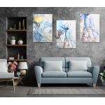 Set 3 tablouri abstract imitatie marmura albastru auriu - Dimensiune multicanvas: 3 tablouri 50x70 cm