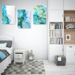 Set 3 tablouri abstract imitatie marmura albastru auriu - Dimensiune multicanvas: 3 tablouri 30x45 cm