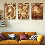 Set 3 tablouri abstract imitatie marmura maro auriu - Dimensiune multicanvas: 3 tablouri 50x70 cm