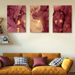Set 3 tablouri abstract imitatie marmura roz auriu - Dimensiune multicanvas: 3 tablouri 30x45 cm