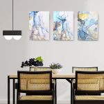Set 3 tablouri abstract imitatie marmura albastru auriu - Dimensiune multicanvas: 3 tablouri 60x90 cm