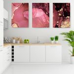 Set 3 tablouri abstract imitatie marmura roz auriu - Dimensiune multicanvas: 3 tablouri 30x45 cm