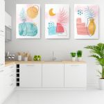 Set 3 tablouri Boho minimalism vaza frunze - Dimensiune multicanvas: 3 tablouri 50x70 cm