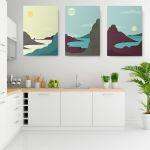 Set 3 tablouri Boho peisaj marin - Dimensiune multicanvas: 3 tablouri 80x120 cm