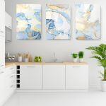 Set 3 tablouri canvas abstract albastru - Dimensiune multicanvas: 3 tablouri 60x90 cm