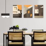 Set 3 tablouri cladiri geometrice minimaliste detaliu - Dimensiune multicanvas: 3 tablouri 80x120 cm