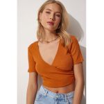 Bluza crop cu decolteu cache-coeur