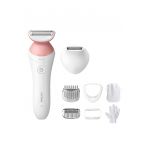 Aparat de ras fara fir - umed si uscat Lady Shaver Seria 6000 BRL146/00 - Wet&Dry - 10 ore incarcare - 40 min utilizare - Husa - manusa exfoliere - Alb/Roz