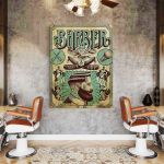 Barber Shop Tablou Shave&#038;Cut Vintage - Material produs:: Tablou canvas pe panza CU RAMA, Dimensiunea:: 60x90 cm