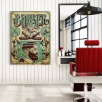 Barber Shop Tablou Shave&#038;Cut Vintage - Material produs:: Tablou canvas pe panza CU RAMA, Dimensiunea:: 60x80 cm