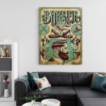Barber Shop Tablou Shave&#038;Cut Vintage - Material produs:: Tablou canvas pe panza CU RAMA, Dimensiunea:: 60x90 cm