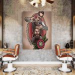 Barber Shop Tablou Shave&#038;Cut Vintage - Material produs:: Tablou canvas pe panza CU RAMA, Dimensiunea:: 50x70 cm