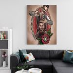 Barber Shop Tablou Shave&#038;Cut Vintage - Material produs:: Tablou canvas pe panza CU RAMA, Dimensiunea:: 70x100 cm