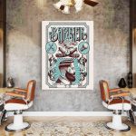 Barber Shop Tablou Shave&#038;Cut Vintage - Material produs:: Tablou canvas pe panza CU RAMA, Dimensiunea:: 60x90 cm