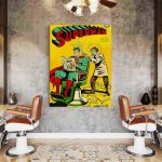Tablou Barber Shop Superman Vintage - Material produs:: Tablou canvas pe panza CU RAMA, Dimensiunea:: 30x40 cm
