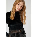 Bluza de catifea cu franjuri si strasuri