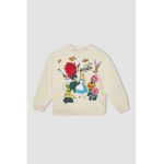 Bluza de trening cu decolteu la baza gatului si imprimeu Alice in Wonderland