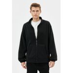 Bluza de trening din material fleece cu fermoar si buzunare oblice