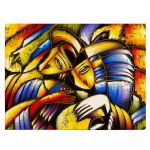 Tablou abstract pictura ulei cuplu stil cubism, galben 1968 - Material produs:: Poster pe hartie FARA RAMA, Dimensiunea:: 80x120 cm