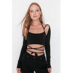 Bluza crop cu snururi de ajustare