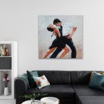 Tablou pictura cuplu dansatori tango, negru, alb 1406 - Material produs:: Tablou canvas pe panza CU RAMA, Dimensiunea:: 40x40 cm