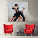 Tablou pictura cuplu dansatori tango, negru, alb 1406 - Material produs:: Tablou canvas pe panza CU RAMA, Dimensiunea:: 30x30 cm