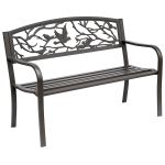 Banca de Exterior din Fonta cu Spatar Outsunny cu Decoratiuni, Maro 127x60cm | Aosom RO