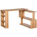 HOMCOM Birou Colț cu Rafturi din Lemn, Masă de Birou în Forma de L, 120x110x74,5 cm, Maro | Aosom Romania