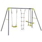 HOMCOM Stand pentru Copii 3 în 1 cu Leagăn, Leagăn Dublu și Scară de Cățărat, 215/295x138x175 cm, Verde | Aosom Romania