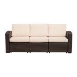 Outsunny Canapea de Exterior 3 Locuri, PE Rattan, cu Perne Confortabile, Maro, 199x71x75cm | Aosom Romania